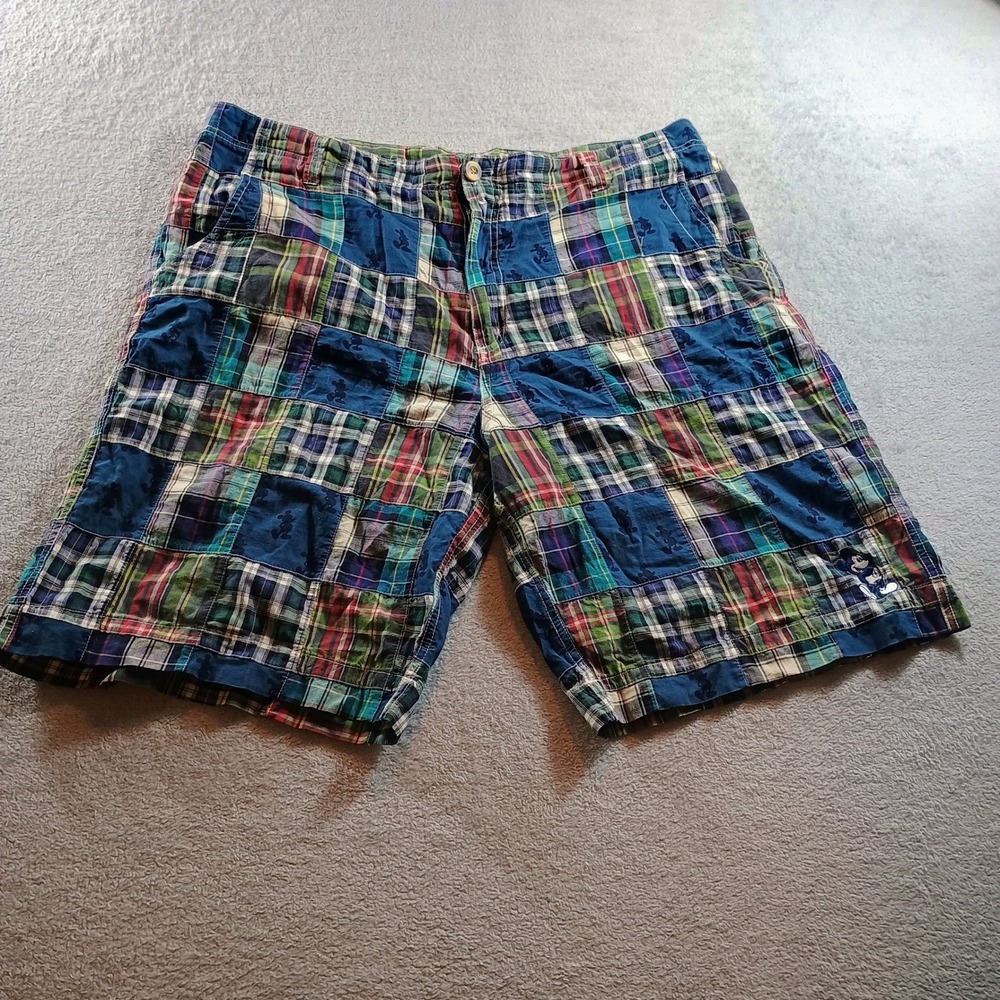 Walt Disney World Mens Patchwork Shorts Mickey Mouse‎ Plaid 38 Multicolor